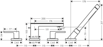 Axor MyEdition Смеситель на край ванны на 4 отв, излив 200мм, внешняя часть, цвет: хром/черное стекл