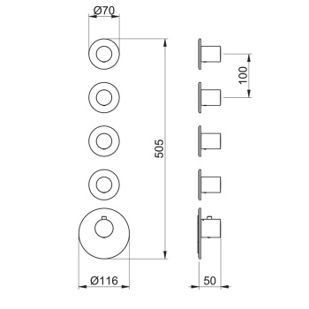 Внешняя часть термостатического смесителя Almar с 4-мя запорными вентилями, black matt E180034.MB