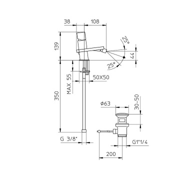 Bossini Cube Смеситель для биде на 1 отв., с заглушкой 1”1/4, цвет: хром Z004401.030