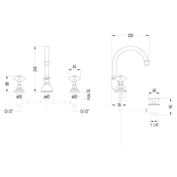Смеситель для раковины с высоким изливом Devon&Devon White Rose UTWR700ANK никель