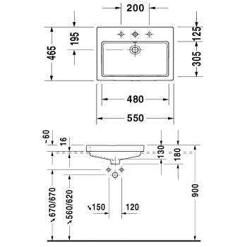 Duravit Vero Раковина 550x465 мм, Раковина встраиваемая, с переливом, с плоскостью под смеситель(СПЕЦЦЕНА со склада поставщика!)
