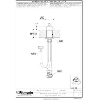 Смеситель для раковины Ritmonio Diametro35 Impronte PR51AS211CRL хром