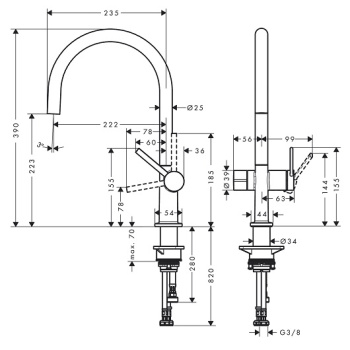 Смеситель для кухни hansgrohe Talis M54, 220, 1jet 72805800 с запорным вентилемсталь