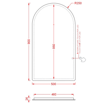 Зеркало Artceram Archi 50х90, с LED-подсветкой и сенсорным выключателем ACS013