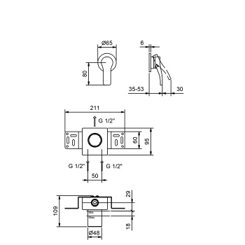 Смеситель для душа Fantini Al/23 встраиваемый, на 1 источник, наружная часть, хром 26 02 B863B