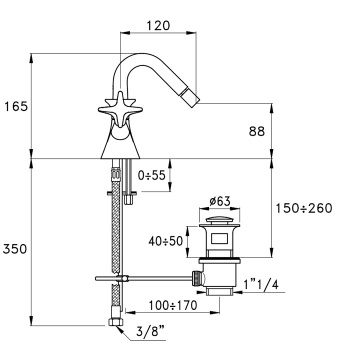 Смеситель для биде Stella 130 на 1 отверстие 3604, с донным клапаном, хром CT 00204 CR00
