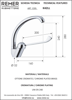Смеситель локтевой для кухни Remer K42LL хром