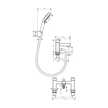 Смеситель на край ванны hansgrohe Vernis Shape 71462670, на 2 отверстия, и ручной душ