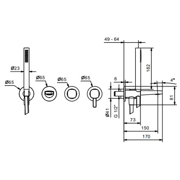Смеситель для ванны Fantini Lame встраиваемый, на 2 источника, излив 150, с ручн.душем, наружная часть, хром 24 02 M120B