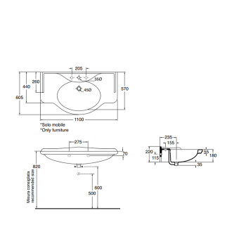 Раковина консоль Azzurra Giunone 112x62x6hсм с 1 отв под смеситель, белый GIU200110/ALZA bi*1