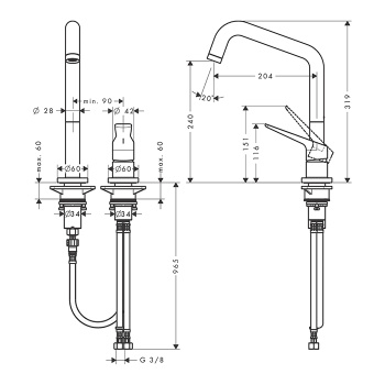 Axor Citterio M Смеситель для кухни 240, на 2 отв., с поворотным изилвом, цвет: шлифованная медь 348