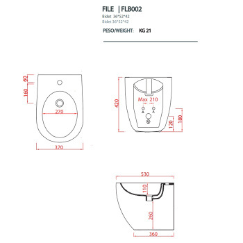 Биде напольное Artceram FILE 2.0 36х52, 1 отверстие, матовый белый FLB002 05 00