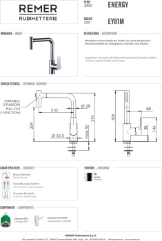 Смеситель для кухни Remer Energy  хром EY81M