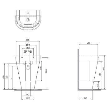 Раковина накладная/подвесная Azzurra Forma 65х50х16, с 1 отв под смеситель, белый FMLP06550T0MBI*1