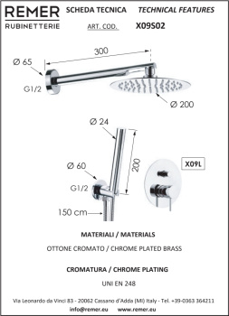Душевая система Remer X-style хром (CR) X09S02