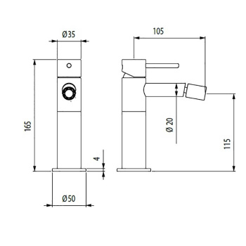 Bossini Inox Однорычажный Смеситель для биде на 1 отв., из нержавеющей стали без донного клапана, цв