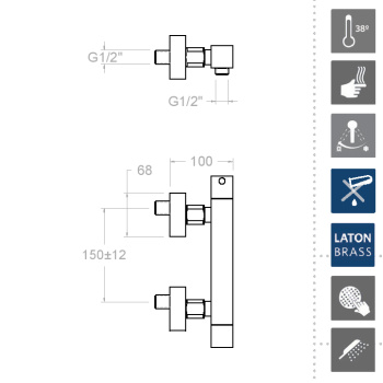 Смеситель термостатический Ramonsoler Kuatro для душа с душевым комплектом 4734MK