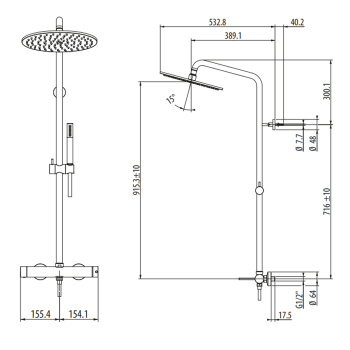 Комплект для душа Gattoni Circle Two монокомандный еситель, душевая стойка, душевая лейка 250, ручной душ, хро 9095/PDC0