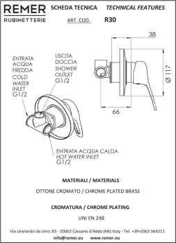 Смеситель для душа Remer Remix  хром R30