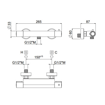 Термостатический смеситель для душа латунный Carimali Rigoletto 1 выход 21505-CR