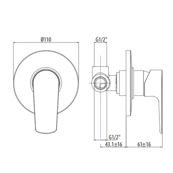 Встраиваемый смеситель для душа Gattoni H2omix3000 укомплектован внутренней частью, хром 3030/30C0cr