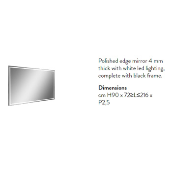 Зеркало Antonio Lupi Fila 162х90, с блестящей кромкой, толщиной 4, с белой светодиодной подсветкой, на раме черного цвета А0002475042