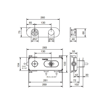 Смеситель для душа термостатический Fantini Fontane Bianche на 1 источник, наружная часть, Matt Gun Metal PVD 47 P5 P331B