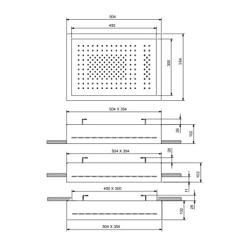 Верхний душ Fantini Acquafit 35х35см потолочный, 50х35см, 2 потока, встр.часть в компл, Matt British Gold PVD 79 P6 K022