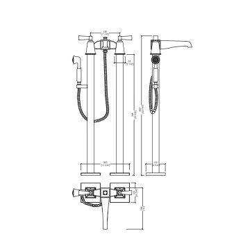 Смеситель для ванны напольный с ручной лейкой Devon&Devon Vip Time ручки из черного хрусталя хром пара 3VPTIME235CRNE