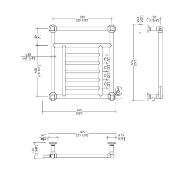 Полотенцесушитель электрический Devon&Devon Jupiter 660x685x143 мм., хром PRJ3CRELDX/CR