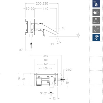Смеситель для раковины Ramonsoler Urban Chic встраиваемый с каскадным изливом 212001