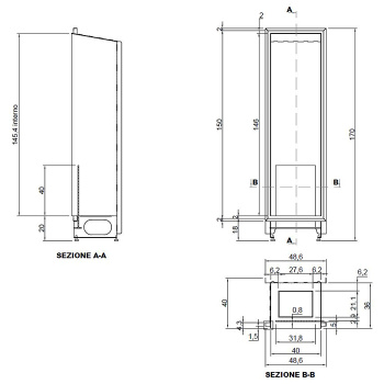 Камин Antonio Lupi Teka 48.6х40х170, встраиваемый в стену, на биоэт, корп из стали, с противопожарн стеклом и горелкой LAFLACA, покрыт черной краской А0002456865