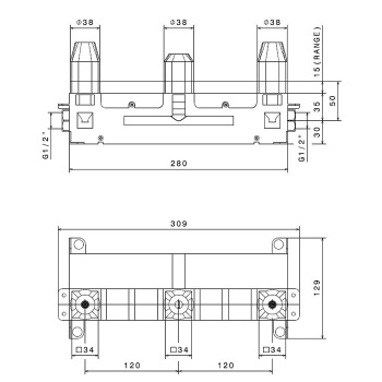 Встраиваемая часть для раковины Newform 3 отверстия 1/2, для смес. на рак. из стены, 27753.00.000