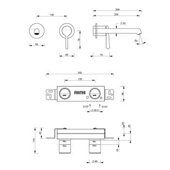 Смеситель для раковины Fantini Torino 58 02 L913B хром