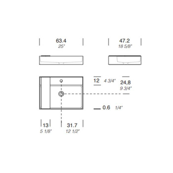 Раковина Milldue MAN 63 накладная из CRISTALPLANT ,126,5х47,2, с 1 отв для смесителя, белый матовый 2462*1 Bianco Opaco