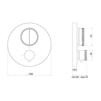 Внешняя часть встраиваемого термостатического смесителя с кнопочным управлением Almar для 2-х потребителей, золото pvd E176632.GO