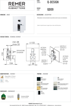 Смеситель для душа Remer Q-Design  хром QD09