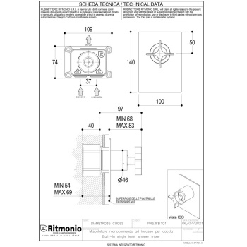 Смеситель для душа Ritmonio Diametro35 Cross хром PR53FC101CRL
