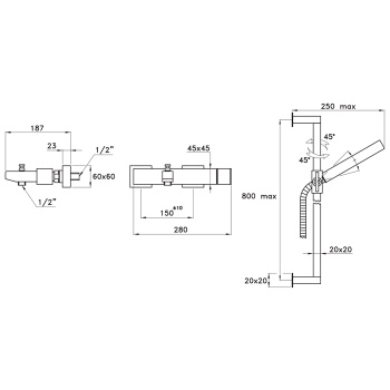 Душевой комплект Stella Bamboo Quadro 3283AC/302-6: смеситель, штанга+ручной душ, хром BQ 02420 CR00