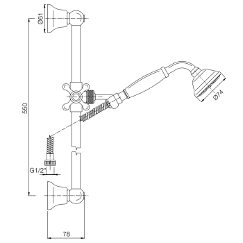 Душевая штанга с ручным душем с белой керамической ручкой и металлическим шлангом Fima Carlo Frattini Wellness 1500, хром F2044/3CR