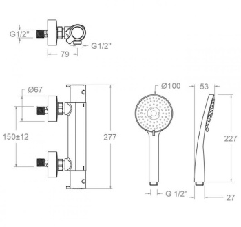 Смеситель термостатический Ramonsoler Blautherm для душа с душевым комплектом 943404T3