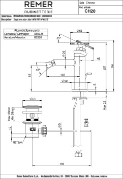 Смеситель для биде Remer Chrono  золото брашированное CH20BG