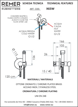 Смеситель с гигиеническим душем Remer X-style сталь X65WXV