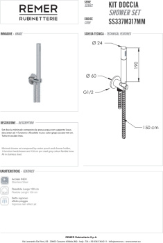 Ручной душ Remer Комплект для душа шланг держатель нержавеющая сталь SS337M317MM