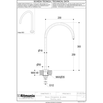Настольный излив для раковины Ritmonio Diametro35 Impronte хром PR52CM212CRL