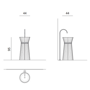 Раковина напольная Oasis Plisse 440х950 мм, без отв. для смесителя, без перелива, c донным клапаном, кольцо золото, белый (упаковка-3-х коробки) 0PLSXXX09544003 (0PI440CEOR)