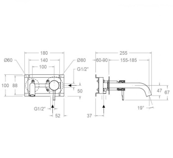 Смеситель для раковины Ramonsoler Odisea встраиваемый 19 см joya графит 592101GR