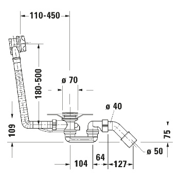 Duravit  Слив и перелив, хром, диаметр выпуска 52 мм