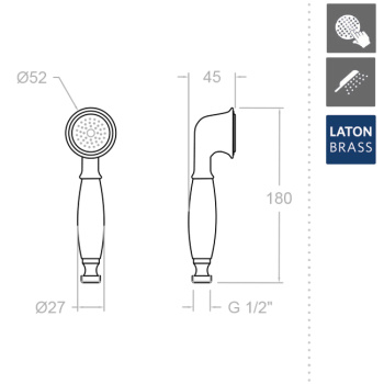 Душевая лейка Ramonsoler Gaudi 52 мм 1 режим латунь 1224