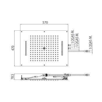 BOSSINI DREAM/3 Верхний душ 570 x 470 мм, 3 режима (дождь, каскад, водопад), цвет: хром H38927.030